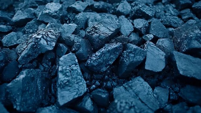 Detailed close up of a pile of raw coal glistening, showcasing industrial mining material texture for energy production footage