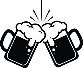 Obraz premium Detailed beer mug toast illustration featuring sparkling liquid and overflowing foam bubbles for festive brewery branding