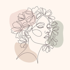 Romantic Floral Woman Silhouette Line Art &ndash; Elegant Botanical Fashion Vector Illustration