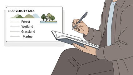 Attending A Biodiversity Talk And Taking Notes About Various Ecosystems