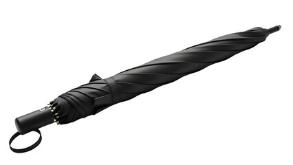 A black closed umbrella isolated on transparent background