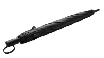 A black closed umbrella isolated on transparent background