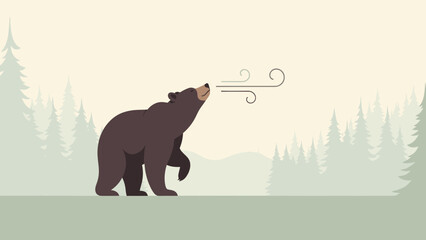 Bear Feeling Wind Against Nature Backdrop Serene And Nostalgic Depicting Harmony