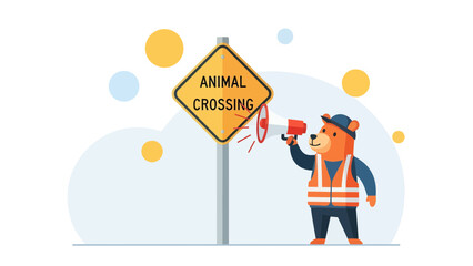 Bear Worker Announcing Animal Crossing Route For Secure Wildlife Conservation