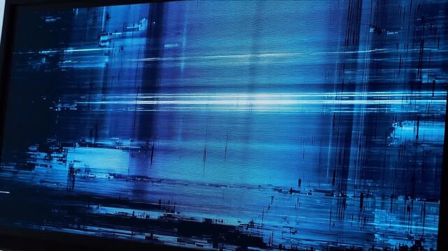 Digital screen with blue glitch effect