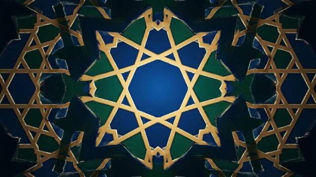 mesmerizing islamic geometric patterns with golden accents and deep blue green hues