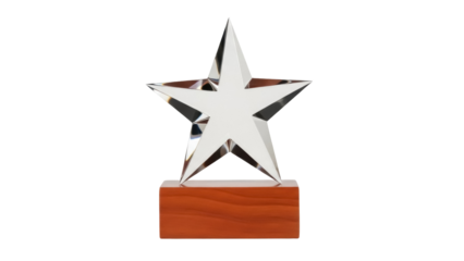 Shiny crystal star trophy isolated PNG on transparent background, award for excellence and achievement in business or sports