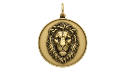 Golden lion head pendant PNG isolated on transparent background, zodiac sign jewelry for necklace and charm design