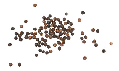 Black pepper isolated on white background, with clipping path, top view