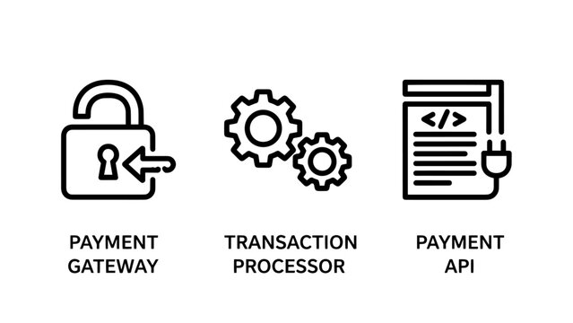 Secure Payment Gateway and Transaction Processing API Integration Technology Icons