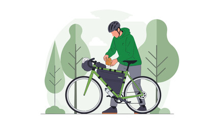 Obraz premium Bicycle Touring Adventure A Man Preparing Food on His Bike During Trip