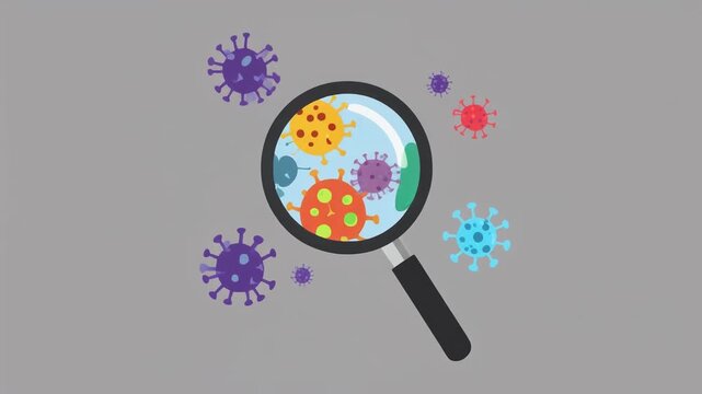 Magnifying Glass Reveals Colorful Microbes Animation.