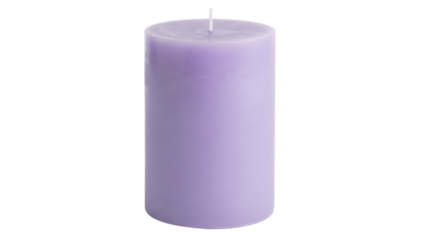 Lavender pillar candle isolated PNG, cylindrical wax candle with single wick on transparent background for decoration and aromatherapy