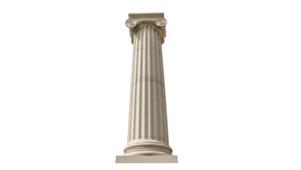 Elegant Ionic column isolated PNG on transparent background, classical architecture element for building design and historical projects