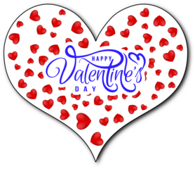 Happy valentine's day greeting with vibrant blue calligraphy and falling red hearts