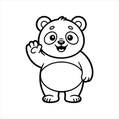 Obraz premium Waving cartoon panda with black outline bear animal