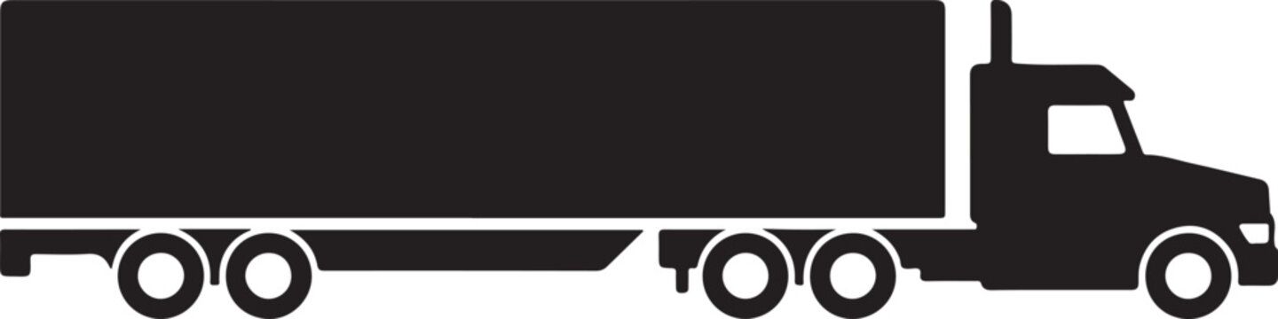 Large Semi Truck and Trailer Silhouette Vector Icon for Global Logistics, Freight Delivery, and Shipping Services | High-Quality Cargo Transport Symbol Graphic
