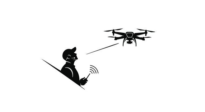 Person controlling a drone with a remote, illustrating aerial technology and remote operation.