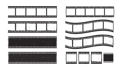 Film strip. Vintage photo frame. Retro grunge photo stack blank, video effect footage, old cinema roll borders for social media, ads, photography template. Vector set
