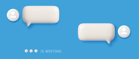 3D chat neumorphism box. Message cloud. Realistic speech bubble for talk and chatting. Conversation icon for messaging apps, social media interfaces, chatbot. Vector communication concepts