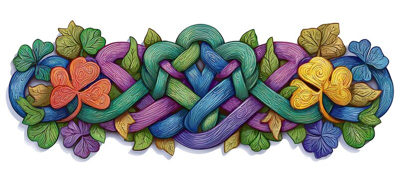 Intricate woven pattern of colorful leaves and floral elements in detailed artwork - Powered by Adobe