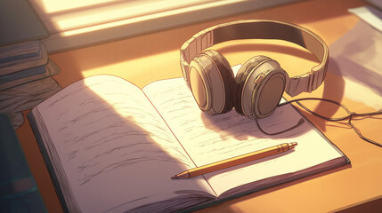 Headphones on a book
