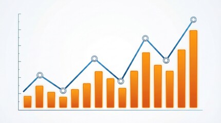 Business chart with rising bar graph and financial analytics trend line,representing growth,success,statistics,and performance metrics