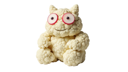Cute cauliflower monster with radish eyes smiles, cut out, stock png, isolated on transparent background