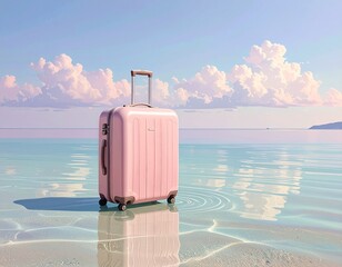 A suitcase in the water at the beach 