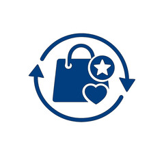 Minimalistic, stylish icon/logo in monochrome navy blue, symbolizing repeat purchases, customer loyalty, purchase cycle, retention, or loyalty program.