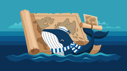 Captain Whale Navigating Oceans With Ancient Maps On Adventures For New Horizons