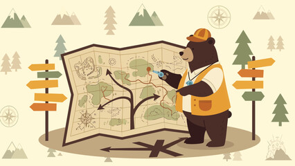 Brown Bear Navigating Wilderness Adventure With Map And Whistle Expedition Guide