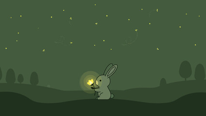 Bunny Under The Stars Holding A Glowing Flower In A Calm Night Setting