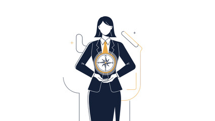 Businesswoman Holding Compass Depicting Navigation And Guidance For Investment Strategy