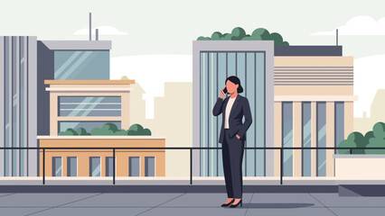 Businesswoman Communicating On Mobile Phone In City Scape Urban Setting