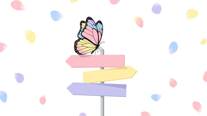Butterfly Guidepost With Colorful Petals, Concept Of Future Path, Choice Direction