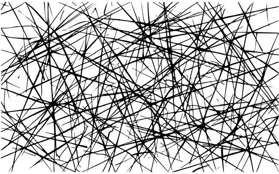 Chaotic abstract background of randomly overlapping scratched black and dark intersecting lines