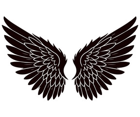 Obraz premium Elegant spread wings silhouette with many layered feathers for logo and branding identity