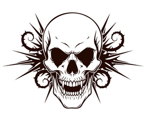 Fototapeta premium Evil skull with thorny tribal elements on transparent background