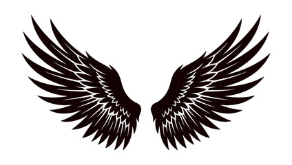 Soaring black wings icon with curved tips and dense plumage for decorative emblem graphic