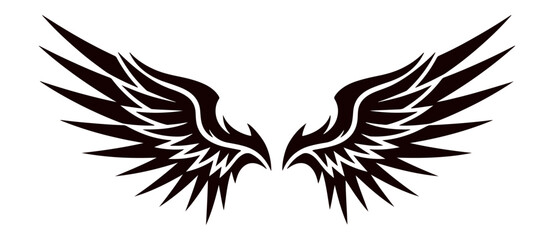 Obraz premium Tribal style black wings tattoo design with sharp edges and stylized feathers vector art