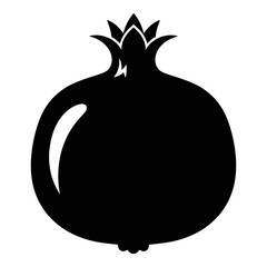 Simple black silhouette icon representing a whole, ripe pomegranate fruit featuring its distinctive crown calyx, perfect for graphic design elements.
