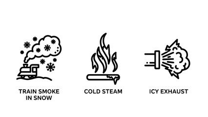 Winter weather icons: train smoke, cold steam, and icy exhaust