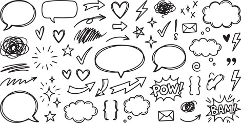 Obraz premium Hand drawn comic speech bubbles and emoticons for creative design and communication