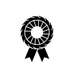 Black tire trophy icon with ribbon on white background  