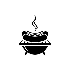 Grilled sausage with steam on barbecue grill icon  