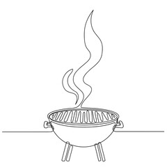 Line drawing of a barbecue grill with smoke rising  