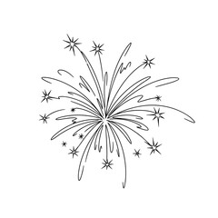 Black outline of a fireworks explosion with sparkles and stars  