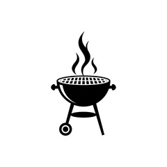 Grilling barbecue with smoke rising on black background  