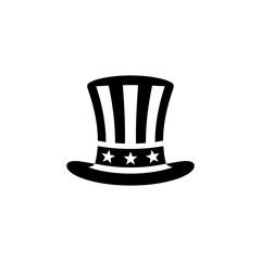 Black silhouette of a top hat with stars and stripes design  